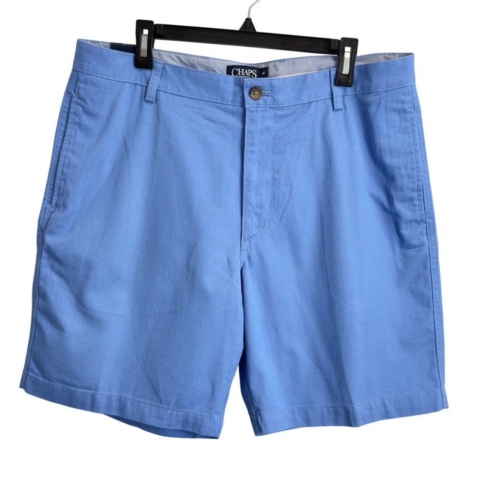 NEW Chaps Mens Flat Front Chino Shorts Light Blue 100% Cotton Twill Size 36